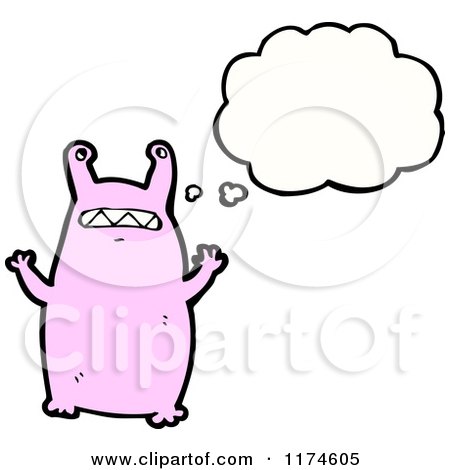 Cartoon of a Pink Monster with a Conversation Bubble - Royalty Free Vector Illustration by lineartestpilot
