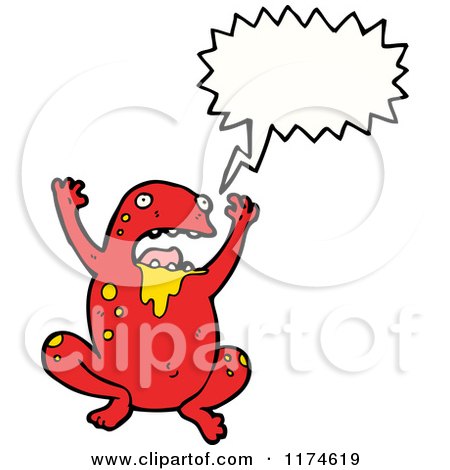 Cartoon of a Red Drooling Monster with a Conversation Bubble - Royalty Free Vector Illustration by lineartestpilot