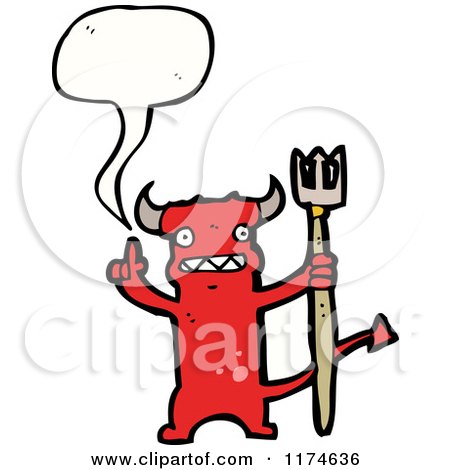 Cartoon of a Red Horned Monster with a Conversation Bubble - Royalty Free Vector Illustration by lineartestpilot
