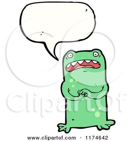 Cartoon of a Green Monster with a Conversation Bubble - Royalty Free Vector Illustration by lineartestpilot