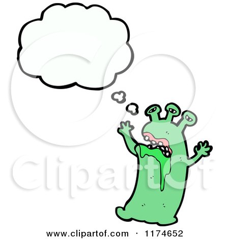 Cartoon of a Green Drooling Monster with a Conversation Bubble - Royalty Free Vector Illustration by lineartestpilot