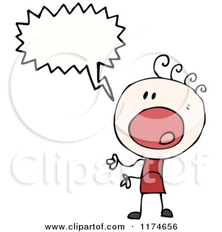 Cartoon of a Stick Person with a Conversation Bubble - Royalty Free Vector Illustration by lineartestpilot