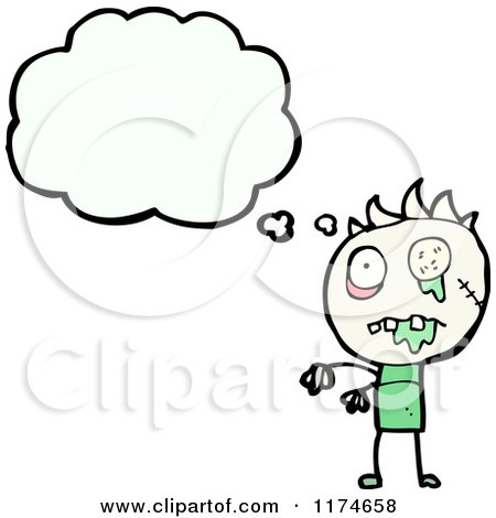 Cartoon of a Stick Zombie with a Conversation Bubble - Royalty Free Vector Illustration by lineartestpilot