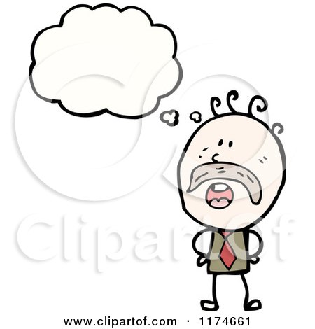 Cartoon of a Stick Person with a Mustache and a Conversation Bubble - Royalty Free Vector Illustration by lineartestpilot
