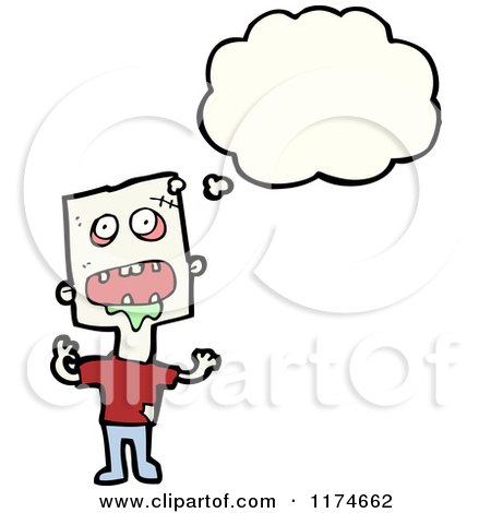 Cartoon of a Stick Zombie with a Conversation Bubble - Royalty Free Vector Illustration by lineartestpilot