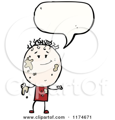 Cartoon of a Muddy Stick Boy with a Conversation Bubble - Royalty Free Vector Illustration by lineartestpilot
