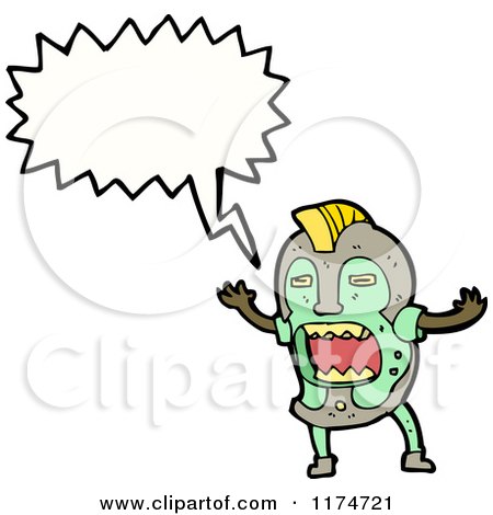 Cartoon of a Monster with a Conversation Bubble - Royalty Free Vector Illustration by lineartestpilot
