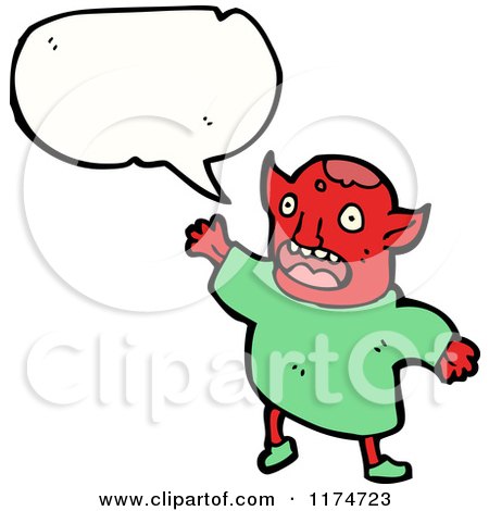 Cartoon of a Red Monster with a Conversation Bubble - Royalty Free Vector Illustration by lineartestpilot