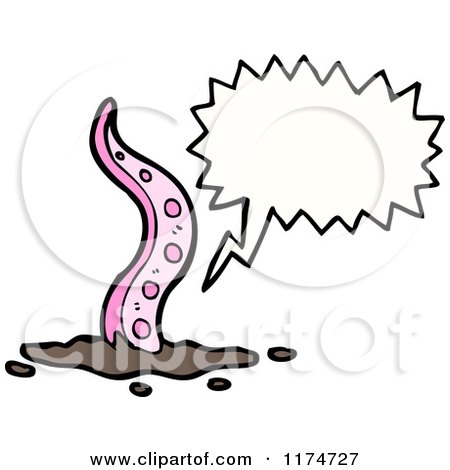 Cartoon of a Pink Monster Tentacle with a Conversation Bubble - Royalty Free Vector Illustration by lineartestpilot
