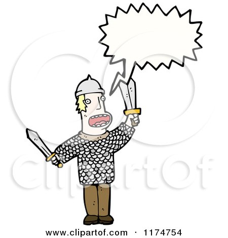 Cartoon of a Blonde Male Viking with a Conversation Bubble - Royalty Free Vector Illustration by lineartestpilot