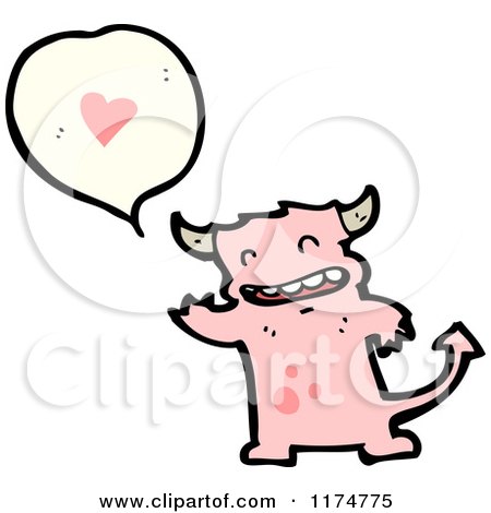 Cartoon of a Pink Horned Monster with a Conversation Bubble - Royalty Free Vector Illustration by lineartestpilot