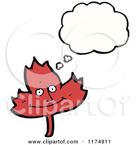 Cartoon of a Red Leaf with a Conversation Bubble - Royalty Free Vector Illustration by lineartestpilot