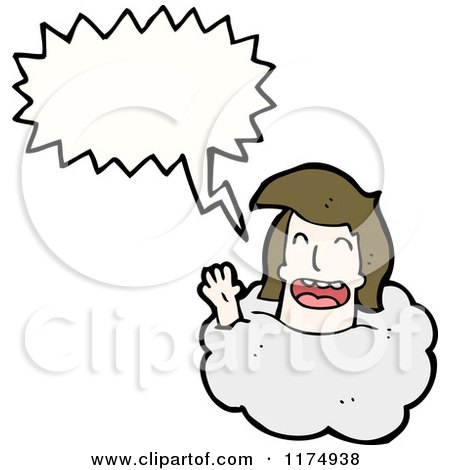 Cartoon of a Girl's Head in the Clouds with a Conversation Bubble - Royalty Free Vector Illustration by lineartestpilot