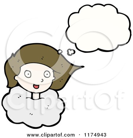 Cartoon of a Girl's Head in the Clouds with a Conversation Bubble - Royalty Free Vector Illustration by lineartestpilot