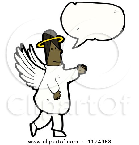 Cartoon of an African American Angel with a Conversation Bubble - Royalty Free Vector Illustration by lineartestpilot