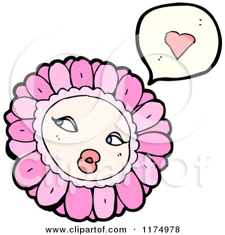 Cartoon of a Pink Flower with a Conversation Bubble - Royalty Free Vector Illustration by lineartestpilot
