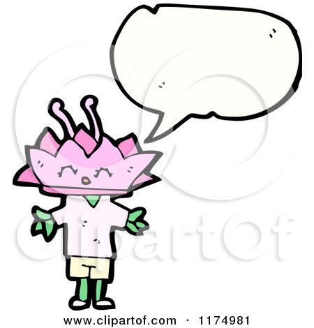 Cartoon of a Pink Flower with a Conversation Bubble - Royalty Free Vector Illustration by lineartestpilot