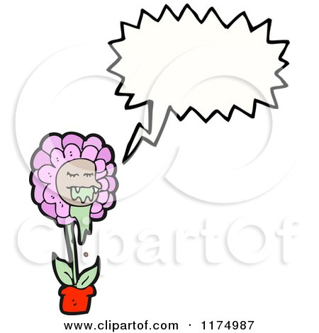Cartoon of a Pink Drooling Flower with a Conversation Bubble - Royalty Free Vector Illustration by lineartestpilot