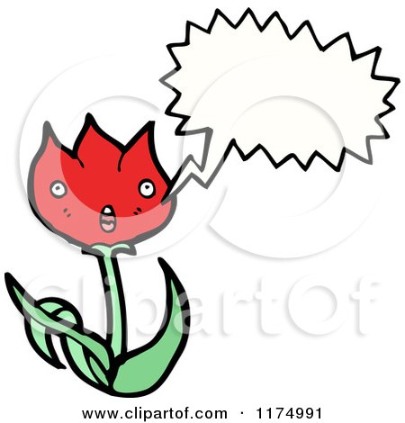 Cartoon of a Red Flower with a Conversation Bubble - Royalty Free Vector Illustration by lineartestpilot