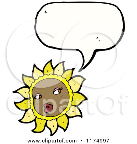 Cartoon of a Yellow Sunflower with a Conversation Bubble - Royalty Free Vector Illustration by lineartestpilot