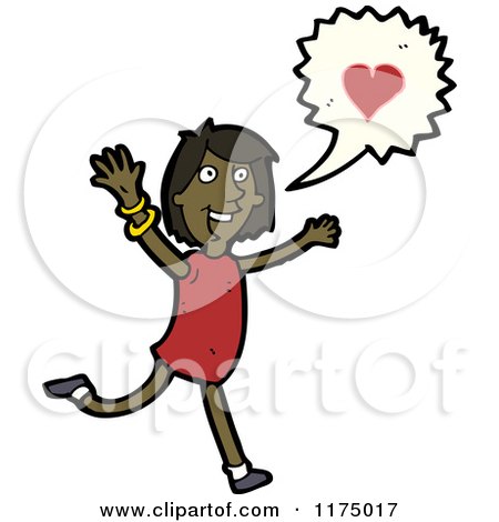 Cartoon of an African American Girl with a Heart Conversation Bubble - Royalty Free Vector Illustration by lineartestpilot