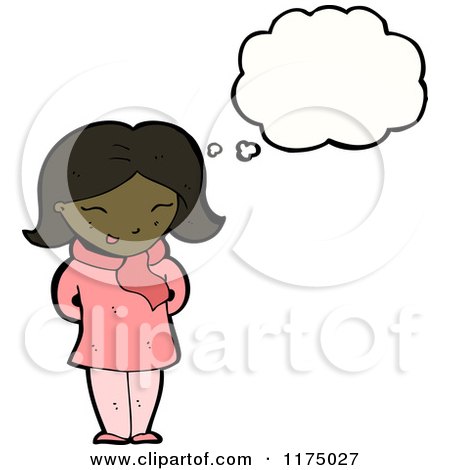 Cartoon of an African American Girl in Pink with a Conversation Bubble - Royalty Free Vector Illustration by lineartestpilot