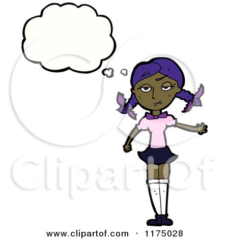 Cartoon of an African American Girl in Pigtails with a Conversation Bubble - Royalty Free Vector Illustration by lineartestpilot