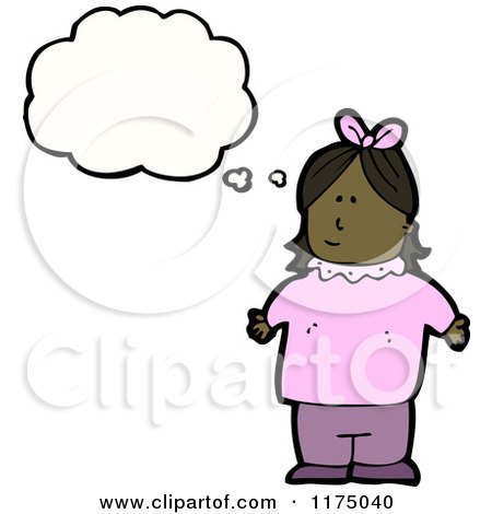 Cartoon of a Chubby African American Girl with a Conversation Bubble - Royalty Free Vector Illustration by lineartestpilot