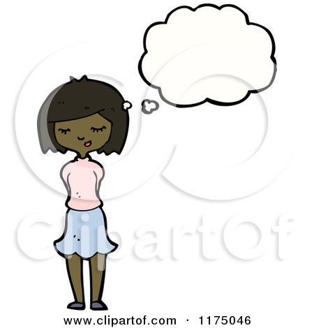 Cartoon of an African American Girl in Pink with a Conversation Bubble - Royalty Free Vector Illustration by lineartestpilot