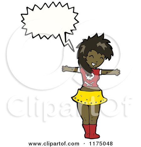Cartoon of an African American Girl in a Midriff with a Conversation Bubble - Royalty Free Vector Illustration by lineartestpilot