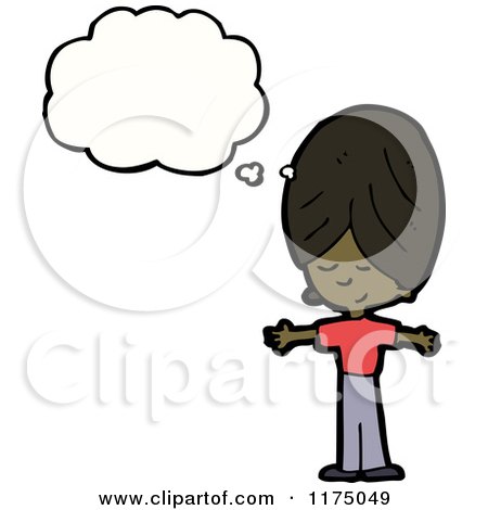 Cartoon of an African American Girl with a Conversation Bubble - Royalty Free Vector Illustration by lineartestpilot