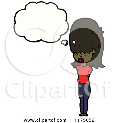 Cartoon of an African American Girl with a Conversation Bubble - Royalty Free Vector Illustration by lineartestpilot