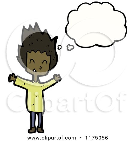 Cartoon of an African American Girl in Green with a Conversation Bubble - Royalty Free Vector Illustration by lineartestpilot