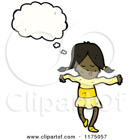 Cartoon of an African American Girl in Yellow with a Conversation Bubble - Royalty Free Vector Illustration by lineartestpilot