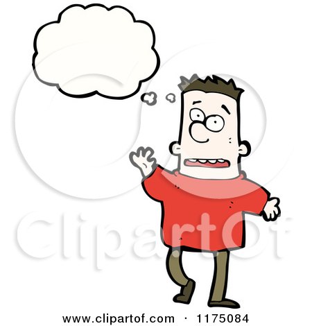 Cartoon of a Man Wearing a Red Sweater with a Conversation Bubble - Royalty Free Vector Illustration by lineartestpilot