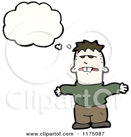 Cartoon of a Man Wearing a Sweater with a Conversation Bubble - Royalty Free Vector Illustration by lineartestpilot