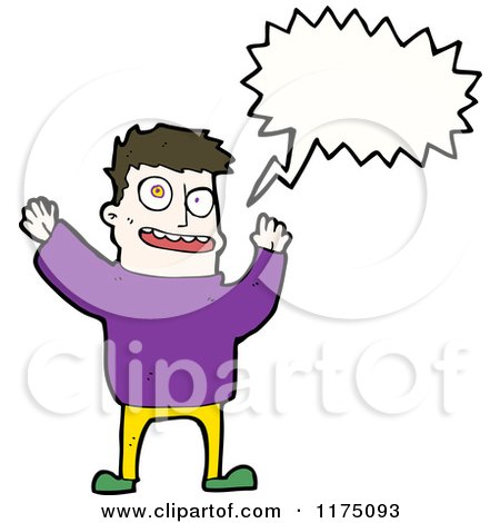 Cartoon of a Man Wearing a Purple Sweater with a Conversation Bubble - Royalty Free Vector Illustration by lineartestpilot