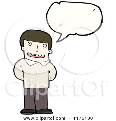 Cartoon of a Man Wearing a Gray Sweater with a Conversation Bubble - Royalty Free Vector Illustration by lineartestpilot