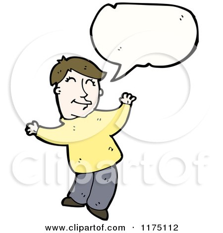 Cartoon of a Man Wearing a Yellow Sweater with a Conversation Bubble - Royalty Free Vector Illustration by lineartestpilot