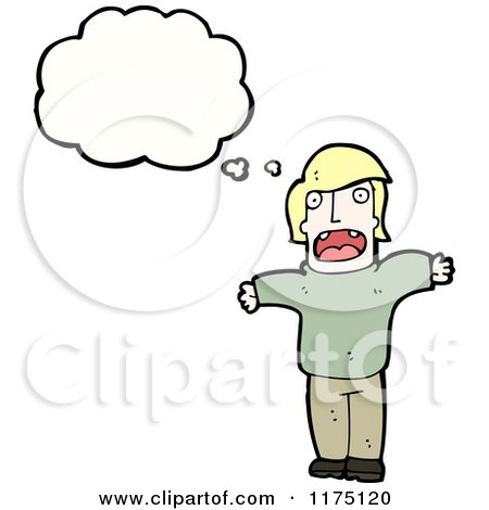 Cartoon of a Man Wearing a Sweater with a Conversation Bubble - Royalty Free Vector Illustration by lineartestpilot