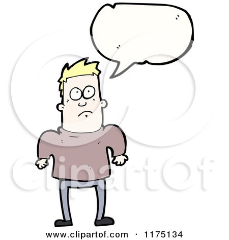 Cartoon of a Man Wearing a Mauve Sweater with a Conversation Bubble - Royalty Free Vector Illustration by lineartestpilot