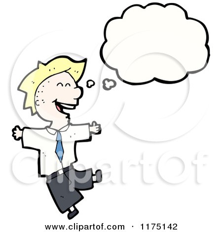 Cartoon of a Man Wearing a Tie Jumping with a Conversation Bubble - Royalty Free Vector Illustration by lineartestpilot