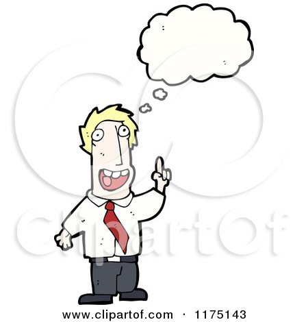 Cartoon of a Man Wearing a Suit Pointing with a Conversation Bubble - Royalty Free Vector Illustration by lineartestpilot