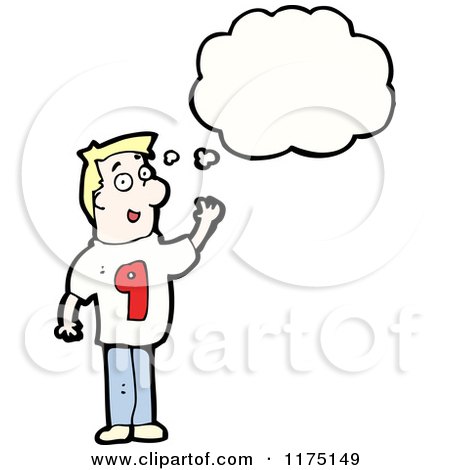 Cartoon of a Man with the Number Nine and a Conversation Bubble - Royalty Free Vector Illustration by lineartestpilot