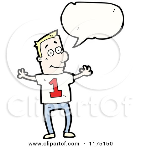 Cartoon of a Man with the Number One and a Conversation Bubble - Royalty Free Vector Illustration by lineartestpilot