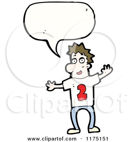 Cartoon of a Man with the Number Two and a Conversation Bubble - Royalty Free Vector Illustration by lineartestpilot