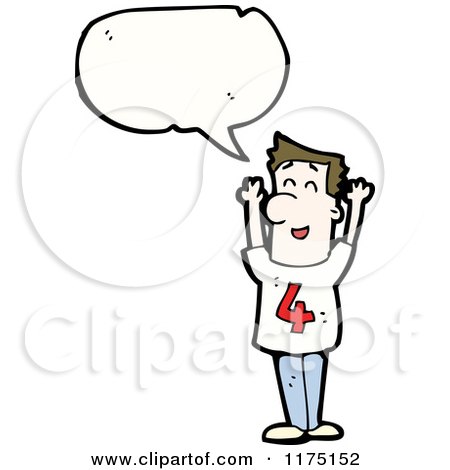 Cartoon of a Man with the Number Four and a Conversation Bubble - Royalty Free Vector Illustration by lineartestpilot