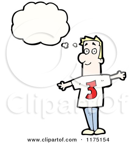 Cartoon of a Man with the Number Three and a Conversation Bubble - Royalty Free Vector Illustration by lineartestpilot