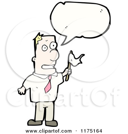 Cartoon of a Man Wearing a Tie Holding a Flag with a Conversation Bubble - Royalty Free Vector Illustration by lineartestpilot