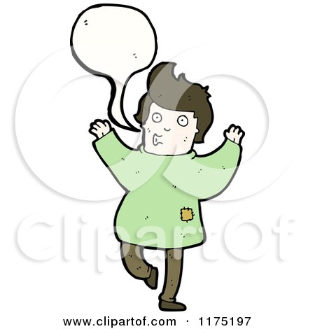 Cartoon of a Man Wearing a Green Sweater with a Conversation Bubble - Royalty Free Vector Illustration by lineartestpilot